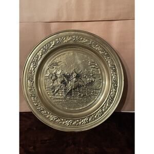 Vintage Lombard C&A LTD England Brass Repousse Wall Plate Art Decor Fox Hunt